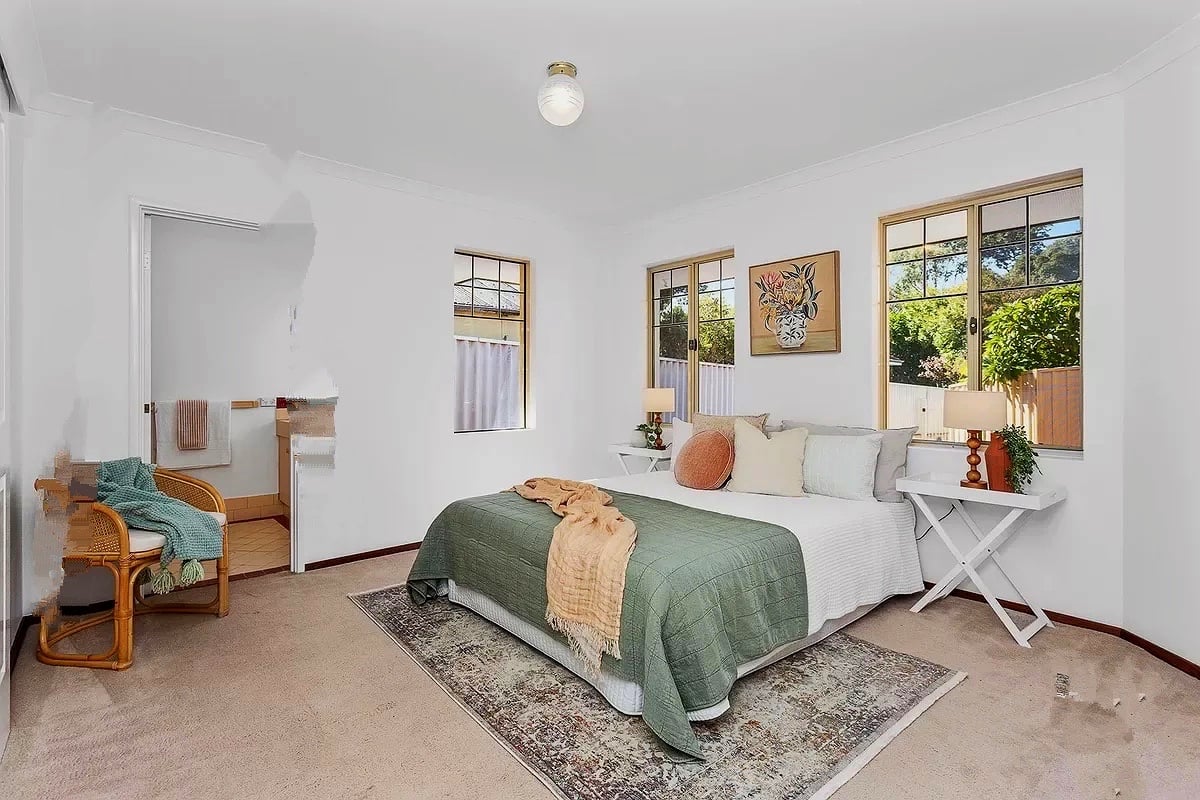 Fresh coastal Beachside apartment home staging in Scarborough – master bedroom